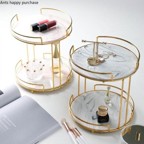 Nordic Style Gold-plated Wrought Iron Double Layer Cosmetic Storage Rack Desktop Shelf Ceramics Cake Stand Party Dessert Stand