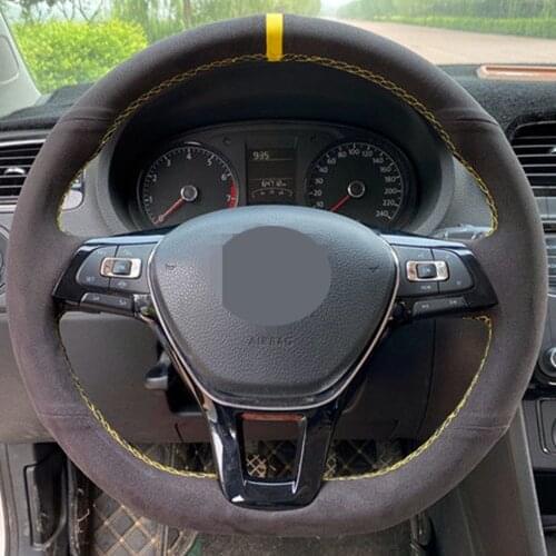 Car Steering Wheel Cover Hand-Stitched Black Genuine Leather For Volkswagen VW Golf 7 Mk7 New Polo Passat B8 Sharan Jetta Tiguan