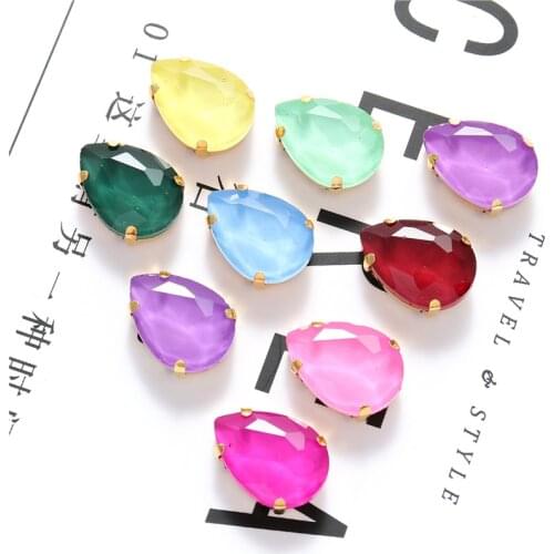 New Mocha Color Glass Rhinestones With Golden Claw Teardrop Crystals Sew On Stones For Garment Clothing Accessories DIY