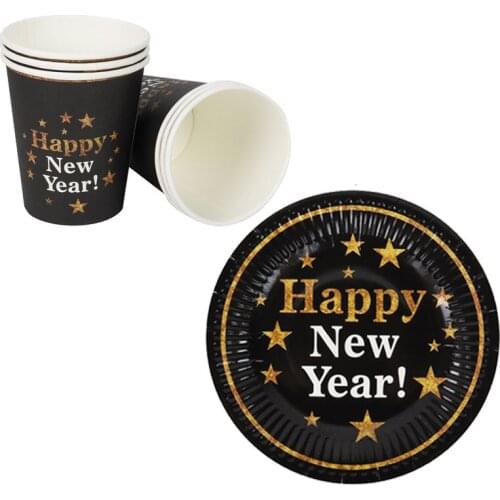 6/12pcs happy new year Disposable tableware new year 2021 party supplies paper cup plates Christmas decoration for home