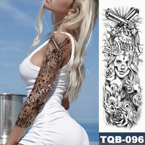 Transfer Tattoo Semi Permanent Tattoo Sleeve Gomette Tato Revolver Fake Gun Cross Caterina Rose Man Woman Body Art Glitter Tatu