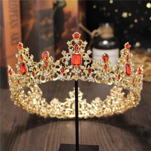 Baroque Bride wedding crown headdress Gold Colors Metal Crystal circle Tiaras Hair Jewelry Queen King Diadem Head Ornaments