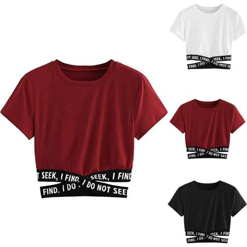 Crop women tops Soild Latter Cross vogue t-shirt Bandage Sexy Tops Fashion T-Shirt Letter Beach cute Tees elegent Ladies