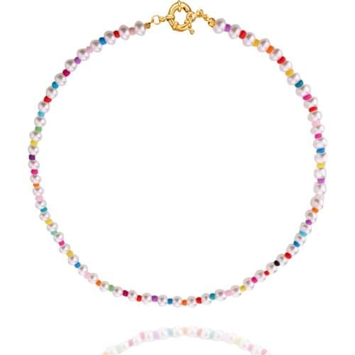 Bohemia Imitation Pearl Stone Necklace Handmade Colorful Rice Beads Chain Necklaces Choker For Women Party Beach Jewelry Gifts