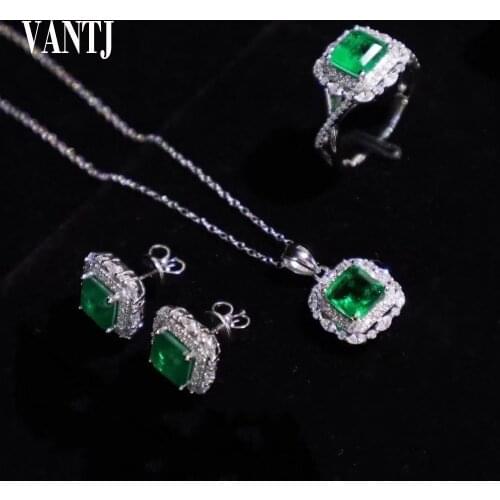 VANTJ Created Emerald Jewelry Sets Sterling 925 Silver Gemstone for Women Anniversary Party Classic Fine Jewelry Gift Wholesale