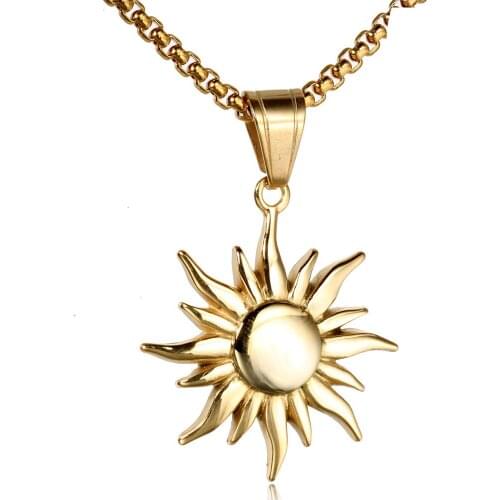 Stainless Steel Jewelry Fashion Mens Necklace Street Hip-hop Accessories Titanium Steel Sun Shape Pendant