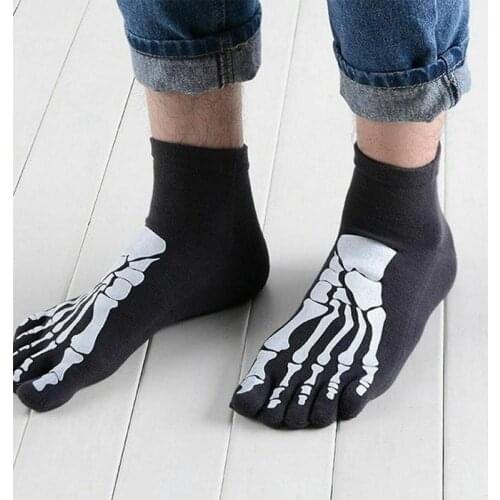 Funny Five Finger Socks 3d Print Terror Skeleton Toe Bone Socks Sox Finger Odd Hip Short Hop Scary Skull Halloween Five Soc J0Q7