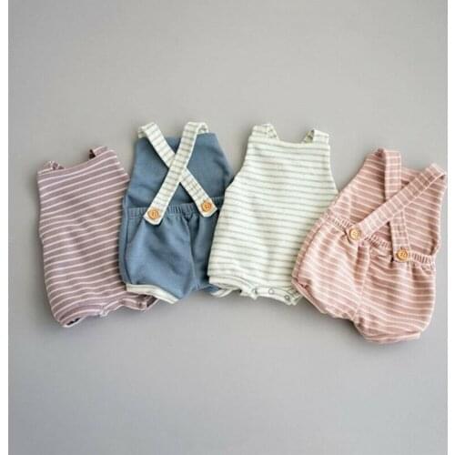 0-3Y Newborn Toddler Stripe Rompers Jumpsuit Cotton Sleeveless Backless Summer Bib Pants Overalls Outfits for Baby Girl Boy