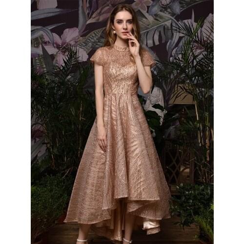 Champagne Gold Evening Dresses Beads O-neck New In Stock Vestido de Festa Evening Gowns Coctail Robe De Soiree Jurkjes платье