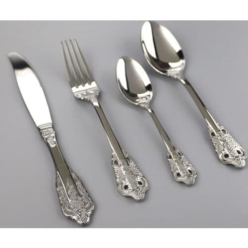 24Pcs Silver Dinnerware Sets 18/10 Stainless Steel Western Cutlery Dinner Knife Fork Spoon Silverware Tableware Flatware Set