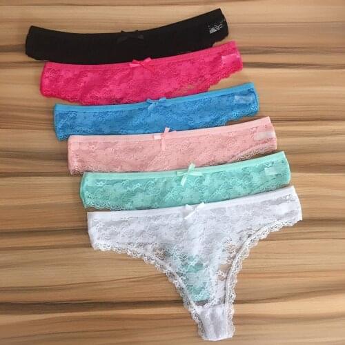 3 Pieces Womens Sexy G Strings Lace Panties Transparent Thong Woman Underwear Lingerie Femme Soft Solid Color Underpants Female