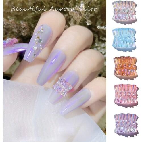 30pcs/100pcs Aurora Skirt Nail Art Decoration Resin Acrylic Transparent AB Flat Back 3D Fingernail DIY Accessories