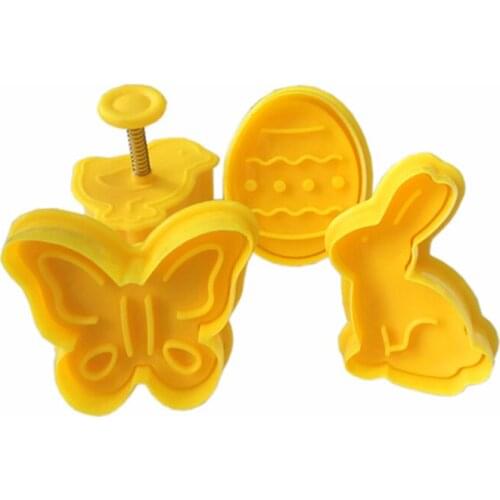 4pcs/Set Cookie Mold Food-Grade Plastic Cute Butterfly Rabbit Chick Easter Egg Shape Biscuit Cake Mould Kitchen Baking Tools
