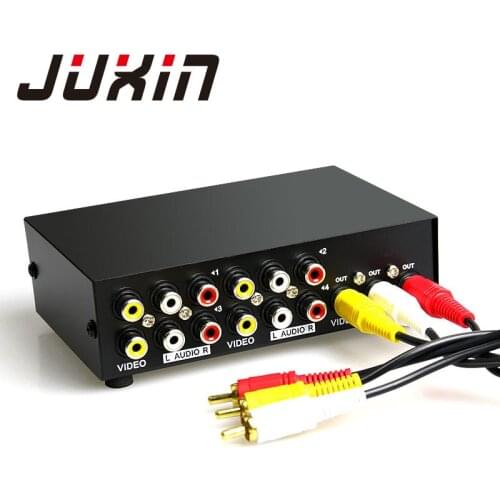 JUXIN AV Switch 4 in 1 out RCA Audio Switcher 4 Ports 3RCA audio video Converter Box Selector for HDTV LCD Projector DVD