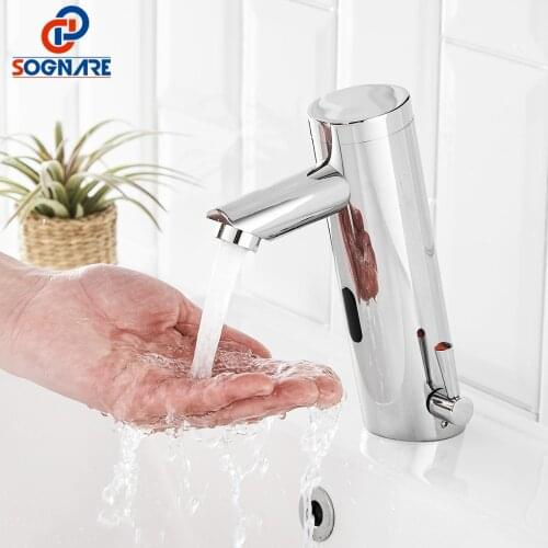 SOGNARE Automatic Faucet Infrared Sensor Faucet Brass Hand Touch Faucet For Bathroom Basin Mixer Cold & Hot Water Faucet Chrome