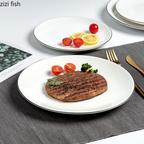 Japanese-style White Round Ceramic Dinner Plate Dim Sum Dessert Plate Household Steak Dish Western Tableware Set Kitchen Utensil
