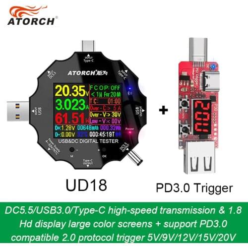 DC5.5 USB 3.0 Type-C 18 in 1 USB tester dc digital voltmeter power bank charger voltage meter +PD3.0/2.0 protocol Trigger