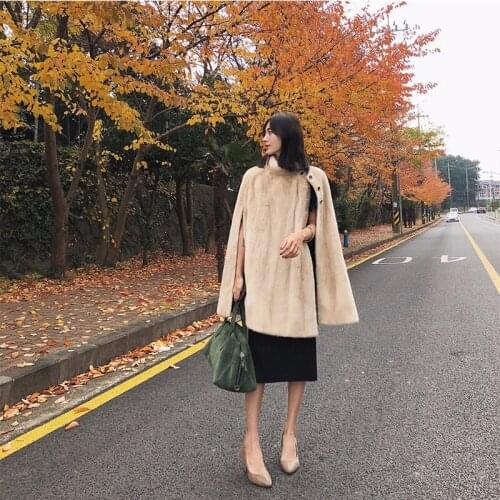 FURSARCAR 2021New Design Genuine Natural MinkFur Cloak With Collar Winter Luxury Fashionable Female Special Style Outerwear Cape