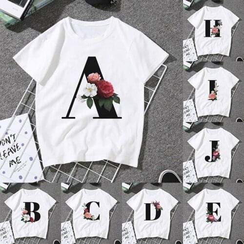 A B C D E English Alphabet Print T Shirt Women Short Sleeve Couples Lovers Female T-Shirt Harajuku Casual White Tops Tshirt Tees