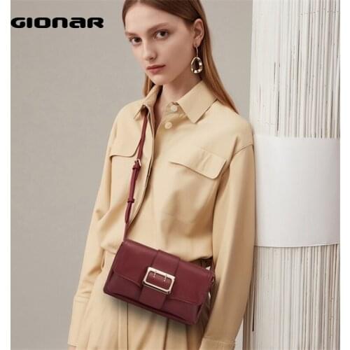GIONAR Retro Wine Red Crossbody Purse Premium Soft Cow Leather Double Compartments Small Messenger Saddle Bag