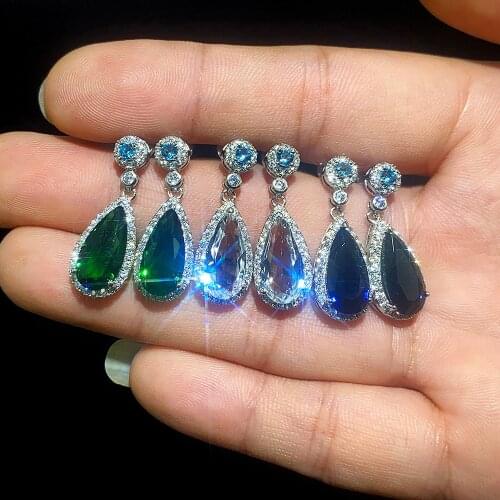 Huitan Noble Women Drop Earrings White/Blue/Green Pear Cubic Zircon High Quality Mothers Gift Earrings Party Daily Wear Jewelry