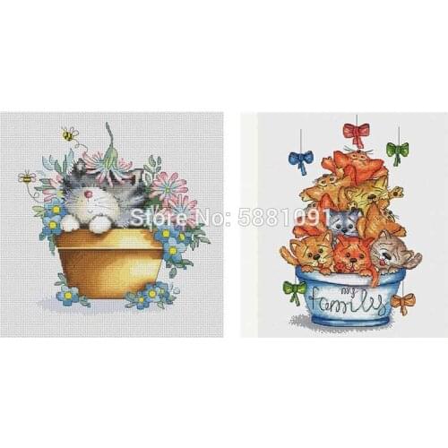 Cat in a basin patterns Counted Cross Stitch 11CT 14CT 18CT DIY Chinese Cross Stitch Kits Embroidery Needlework Sets home decor
