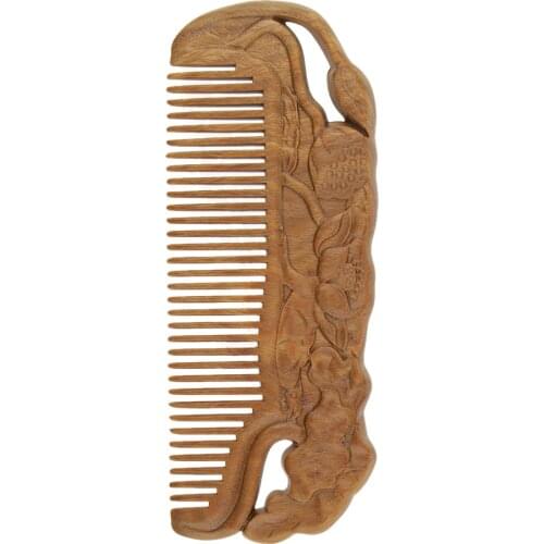 Classic Exquisite Traditional Handicrafts Wide Tooth Natural Sandalwood No-static Lotus Massage Hair Wood Comb