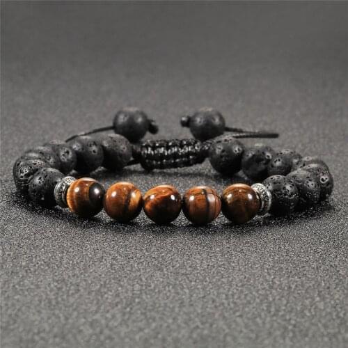 Classic Tiger Eye Stone Bracelet Men Natural Adjustable 8mm Beads Braid Rope Bracelets Handmade Charm Yoga Jewelry Homme Unisex