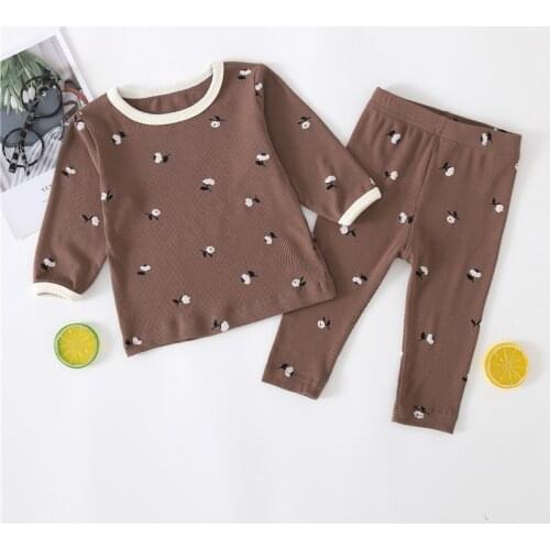 Baby Girl Boy Korean Style Clothes Sets Autumn Spring Fashion Toddler Kids Floral T-Shirts And Pants Outfit Soft Cotton Homewear