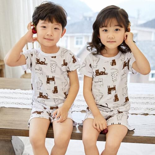 Summer childrens pajamas sets boys sleepwear baby girl clothes cartoon pyjamas kids T-shirt+shorts pijamas cotton nightwear
