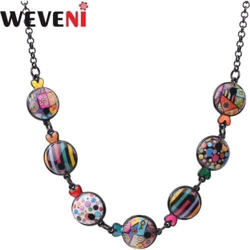WEVENI Statement Maxi Enamel Metal Round Fish Choker Necklace Pendants Chain Collar Ocean Animal Jewelry Accessories For Girl