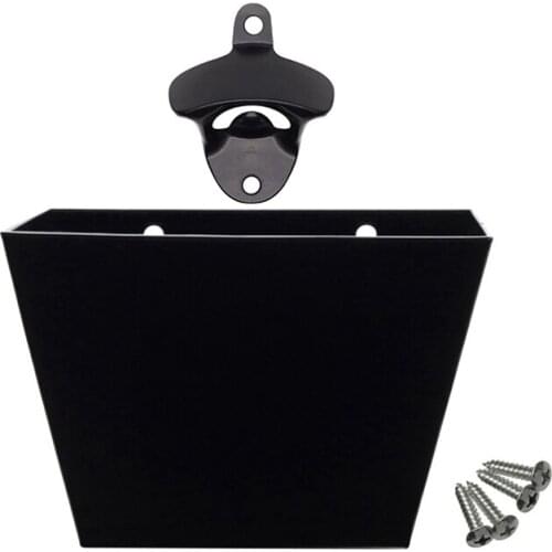 MLGB Wall Mounted Beer Bottle Opener with Cap Catcher Container Box Storage Holder Collect Bucket Set Kitchen Tool