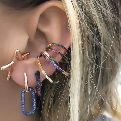1 PIECE multi layered rainbow cz line no piercing cuff earring multi Wrap circle colorful fashion ear bone clip on earrings
