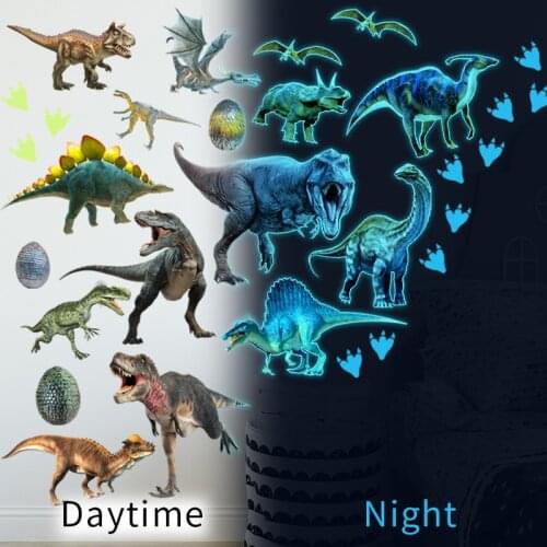 Cartoon Blue Luminous Dinosaur Wall Stickers Glow In The Dark Home Decor for Kids Room Creative Animals Wall Decals Removable