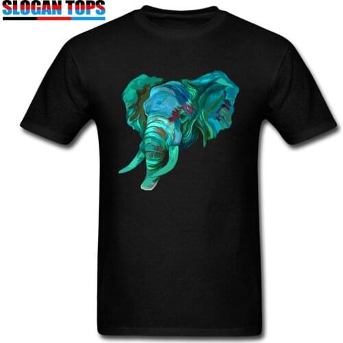 Men Tshirt Unique Young T-shirts Turquoise Elephant Head T Shirt Cotton Fabric Crew Neck Short Sleeve Family Tops Shirts Autumn