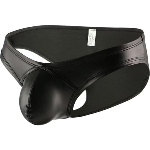 Mens Briefs Sexy Gay Underwear New Black Faux Leather Panties Man Low Waist Pouch Underpants Male Brief Bikini Slip Homme Ropa