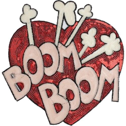 GUGUTREE embroidery Sequins big love heart patches boom patches badges applique patches for clothing ZK-63
