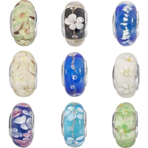 Original Blue White Daisy Blossom Flower Lampwork Murano Glass Charm Fit Europe Bracelet 925 Sterling Silver Glass Bead Jewelry