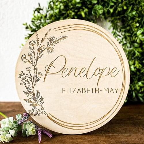 Personalized Engraved Baby Name Plaque Birth Announcement Sign Hospital Welcome disc newborn photoshoot props Nursery Decoration
