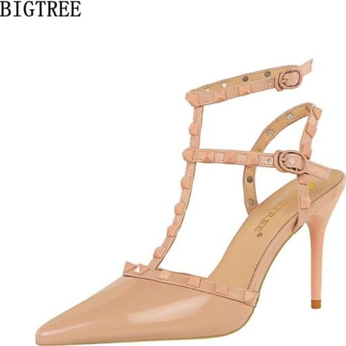 Patent Leather Ladies Shoes and Sandals Slingback Shoes Sandals Women Summer 2021 Mary Janes High Heels Sandals Women Chaussures