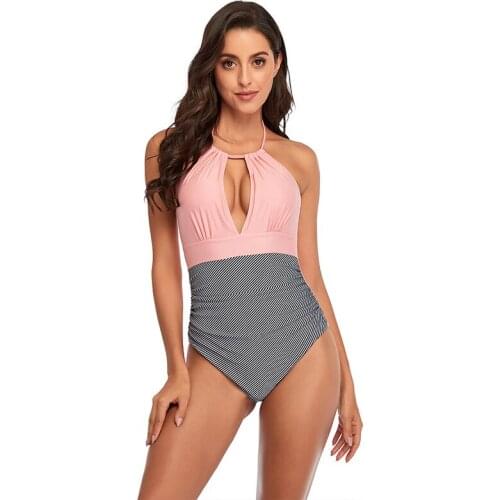 Sexy One Piece Swimsuit 2021 Women Swimwear Striped Patchwork Bodysuit Push Up Bathing Suit Summer Backless Beach Wear Monokini