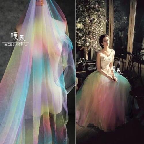 Mesh Tulle Fabric Rainbow Gradient DIY Scarf Veil Flower Background Decor Fluffy Skirt Gown Wedding Dress Designer Fabric