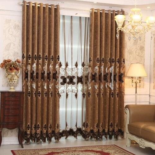 European Style Curtains Chenille Water Soluble Embroidery Applique Customization Curtains for Living Dining Room Bedroom