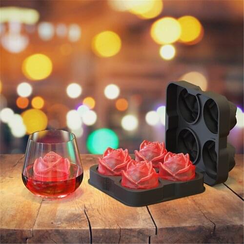 4 Hole Silicone Ice Cream Mould Rose Flower Ice Cocktail Mix Ice Creative Rose Flower With Silicone Ice Tray Diy Mold 2021