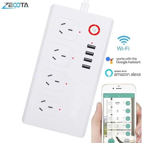 Wifi Smart Power Strip Surge Protector Voice Control 4 AC AU Outlets Plug Socket with USB Charging Ports1.5m Extension Cord