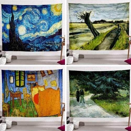 Boho Decoration Home Decor Aesthetic Room Decor Tapestry Van Gogh Oil Painting Wall Cloth Background Cloth Decoration Mural