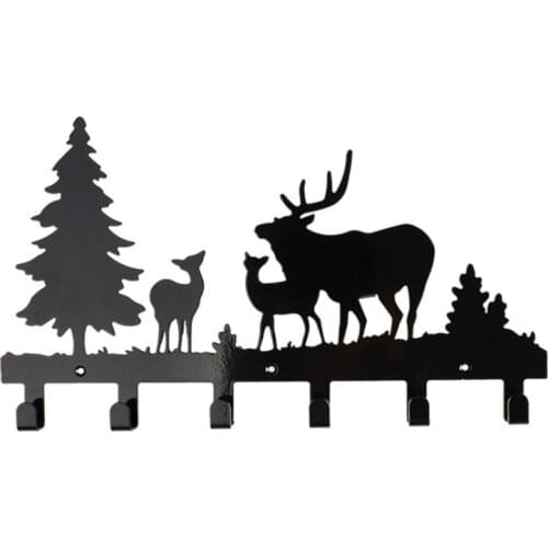 Key Hanger Row Hooks Christmas Black Wall-mounted Clothes Rack Bathroom Hooks Living Room Rack for Coat Household Punching Wall