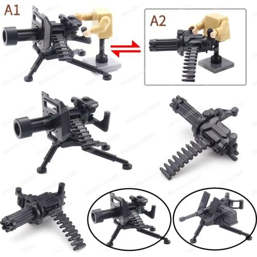 Military Spin Machine Gun Gatling Weapons Building Block Moc WW2 Figures Hand Held Equipment Model Child Gifts Boys Diy Toys