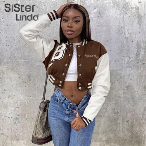 Sisterlinda Autumn Patchwork Letter Print Short Jacket Women Casual High Street Baseball Coat Female Sporty Y2K Sweatshirts 2021