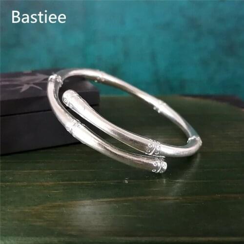 Bastiee Bamboo 999 Sterling Silver Cuff Bracelet For Women Bangle Hmong Handmade Luxury Jewelry Miao Traditional Bangles Gift